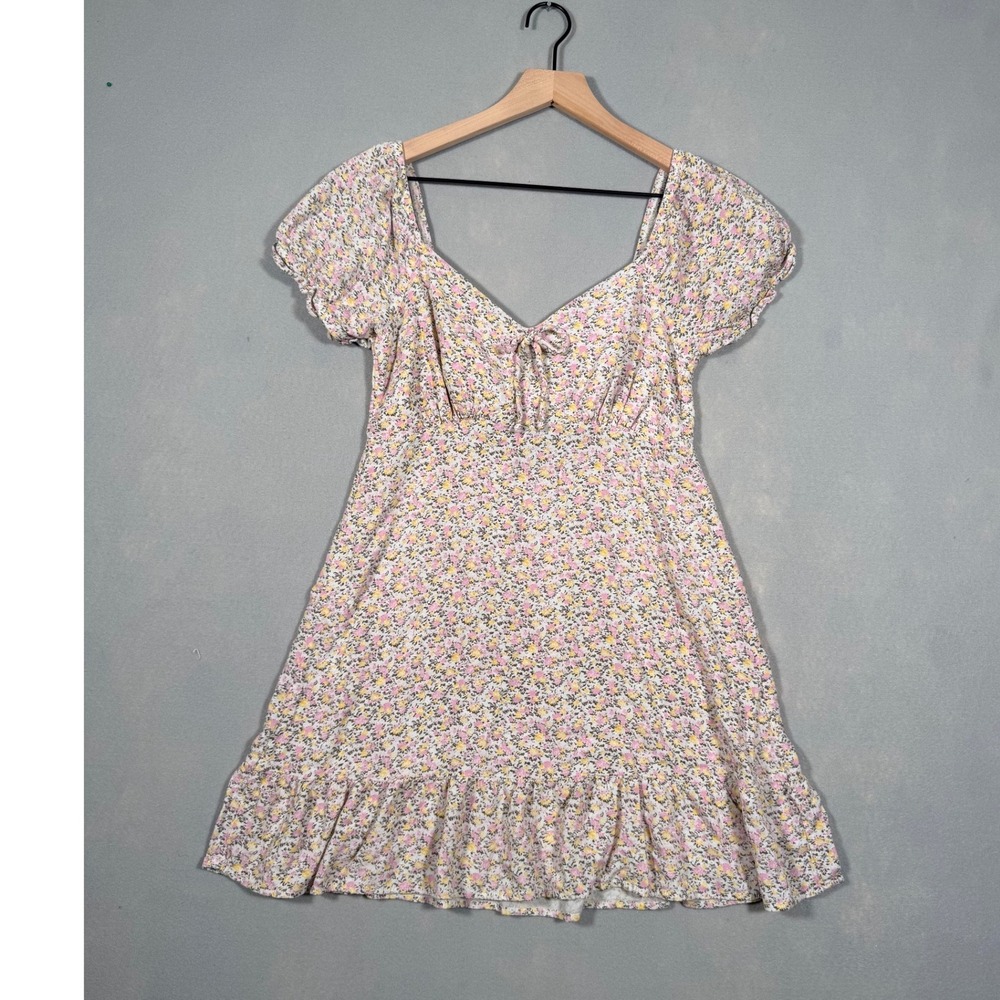 Wild Fable Floral Puff Sleeve Mini Dress Pink Yellow Cutout Back Size‎ M